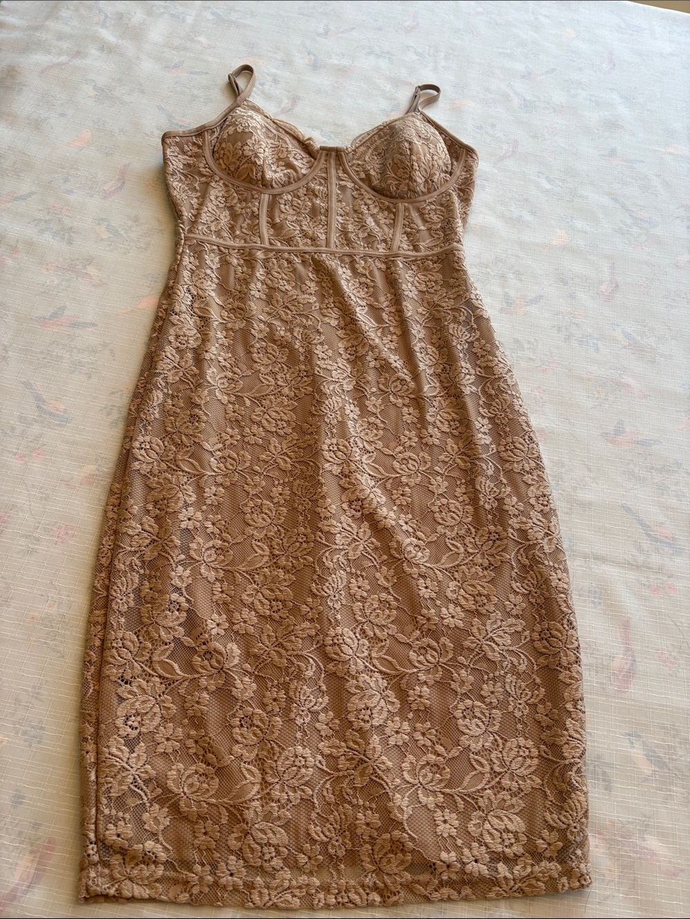 Lace Midi Slip Dress - Nude